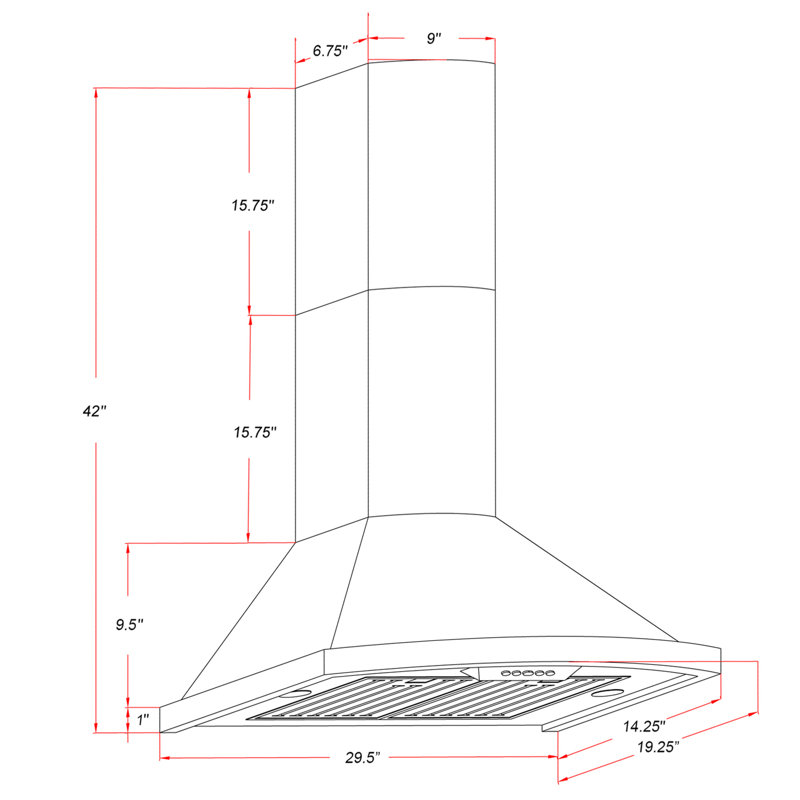 AKDY Range Hood Extension 30 Inches 343 Cubic Feet Per Minute CFM